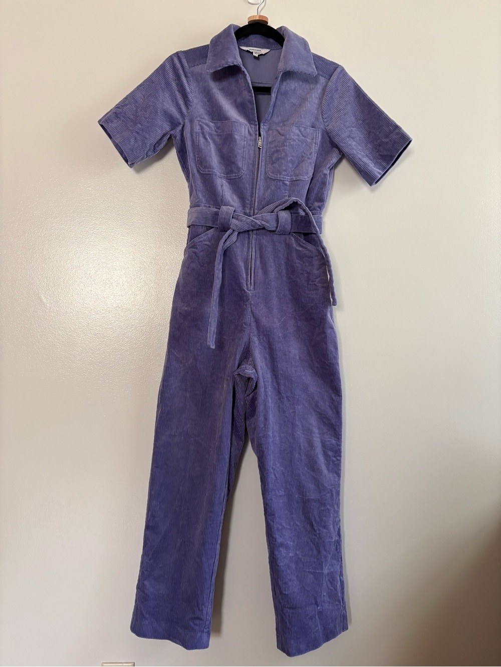 & Other Stories Lilac Corduroy Jumpsuit Front Zip Matching Fabric Belt Size 4